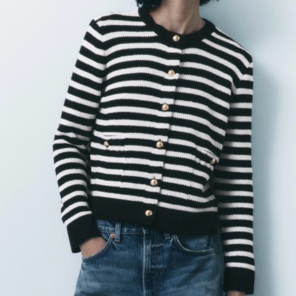 Zara Black and White Striped Cardigan